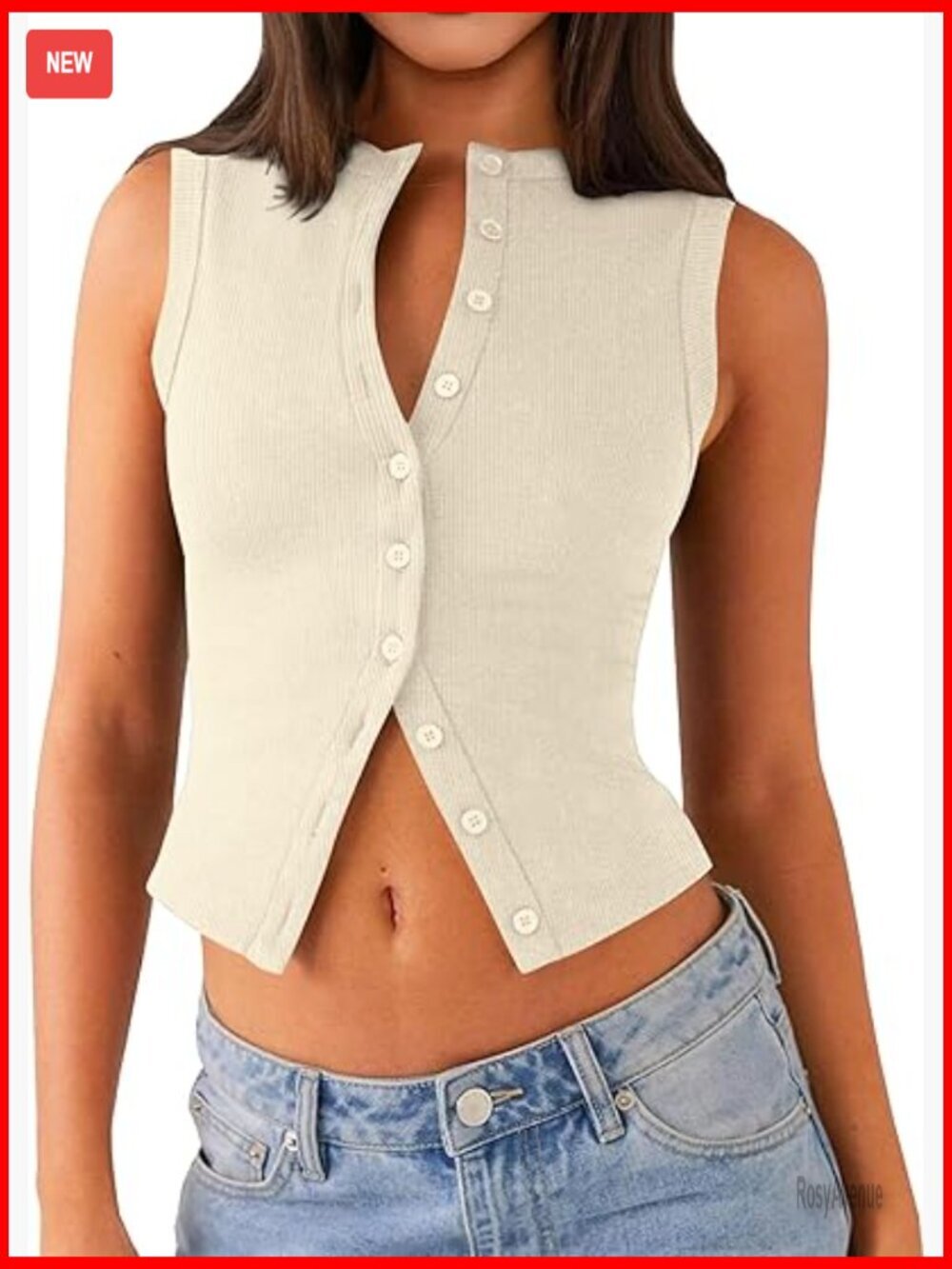 Ribbed Button Down Crop Tank Top Slim Fit Polyester Spandex Summer